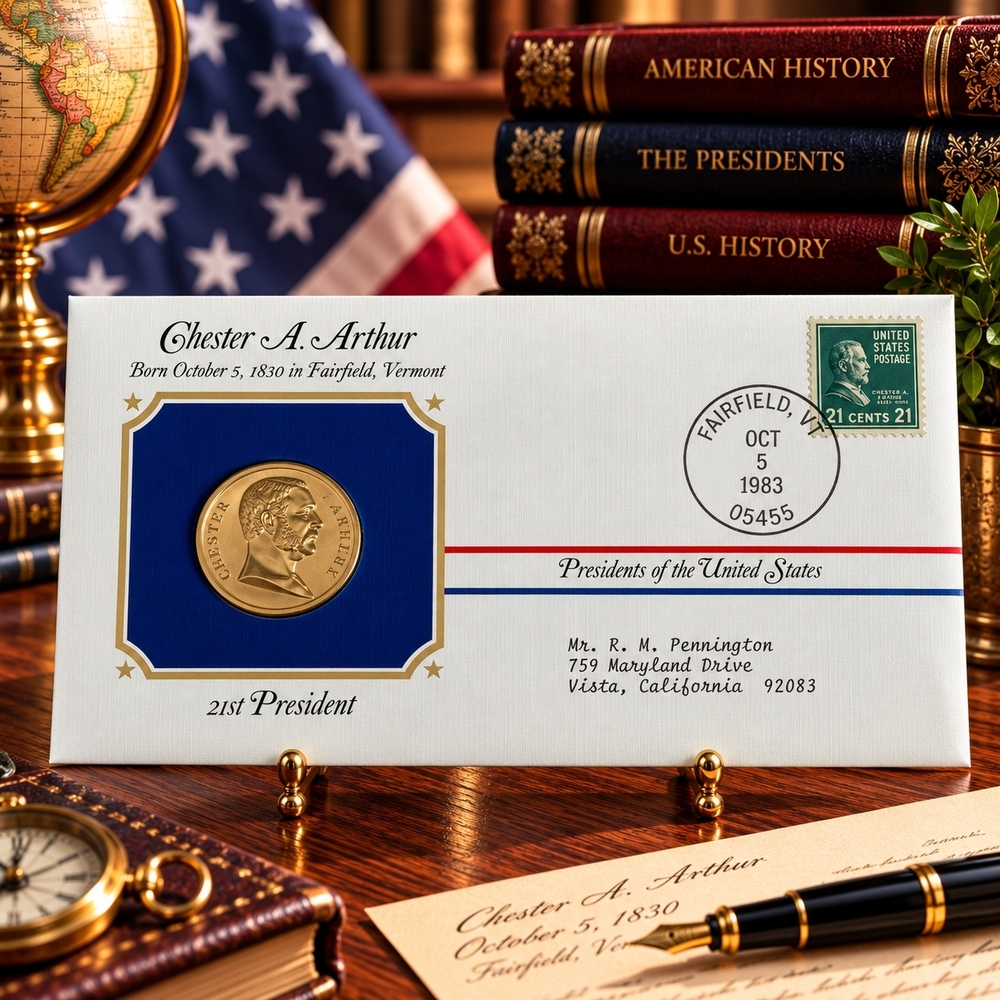 Chester A. Arthur 21st President Postal Commemorative Society Gold Medal Cover